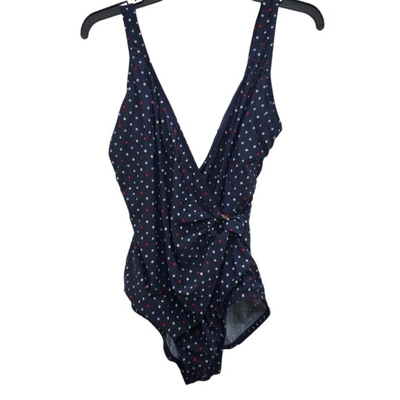 Tommy Hilfiger Woman Navy Blue Polka Dot Surplus One Piece Swimsuit Plus Sz 18W - Picture 1 of 7
